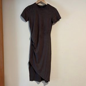 NWOT suede dress high low with ruched side